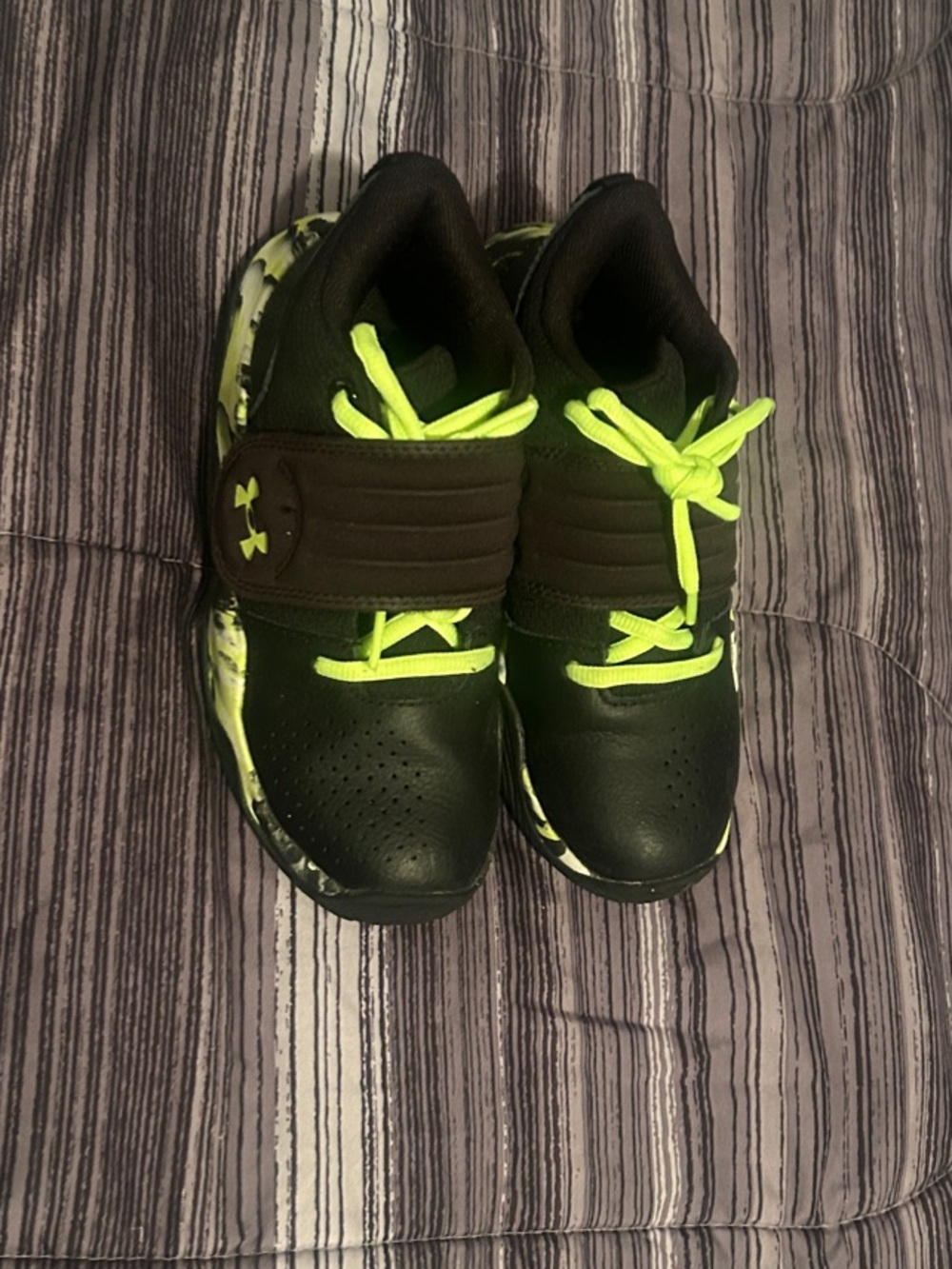Under Armour Black with Neon Yellow Kids Athletic Sneakers